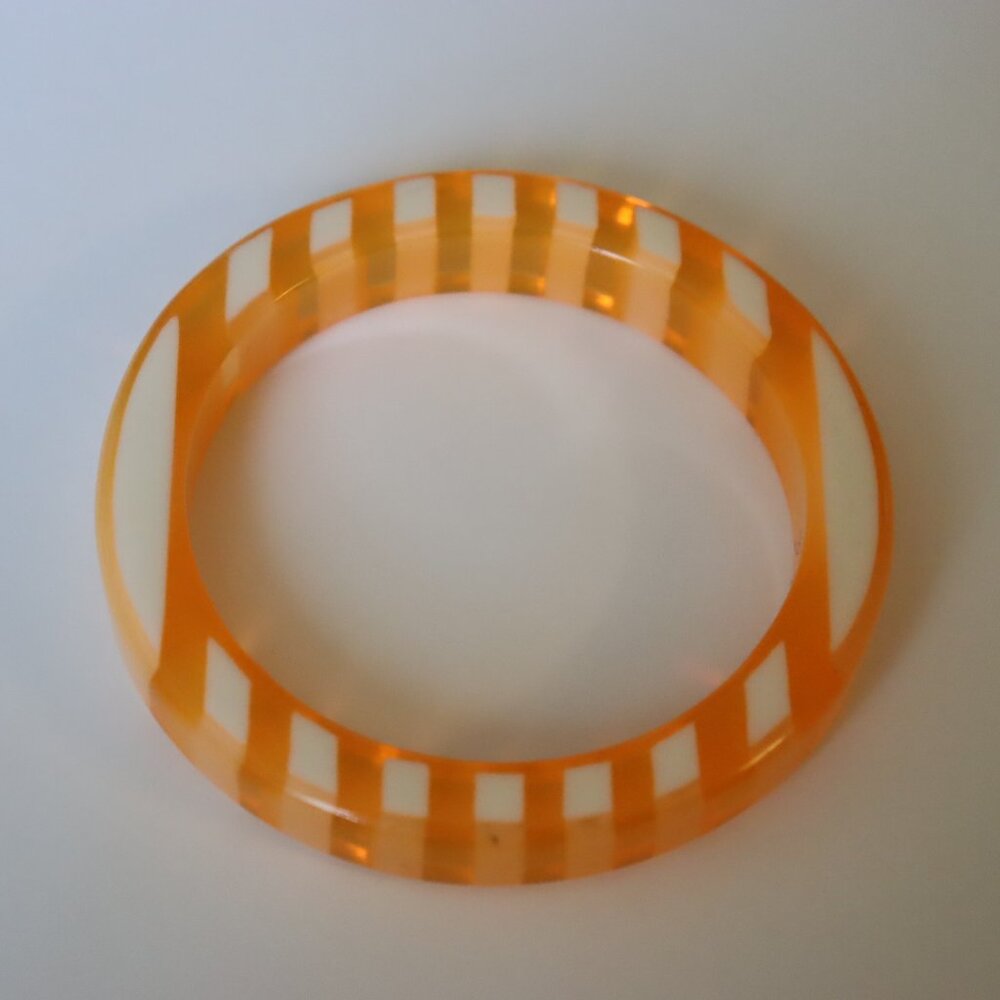 Vintage Sobral Resin Orange and White Bangle Bracelet 1/2" Wide